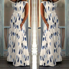 New Ethnic Print Long Maxi Dress for Beach Casual Wear