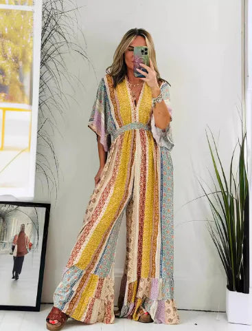 Emmeline™ Bohemian Floral Wide-Leg Jumpsuit (One Piece)