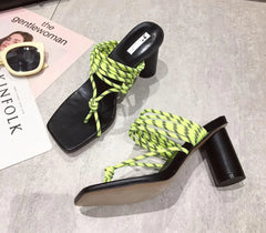 Chunky Heeled Slide Sandals with Toe Strap