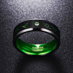 8MM Black and Red Tungsten Ring with Silver Dragon纹