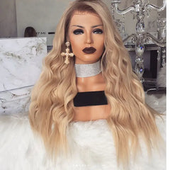 Golden Ombre Long Curly Wig with High-Temperature Fiber