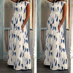 New Ethnic Print Long Maxi Dress for Beach Casual Wear