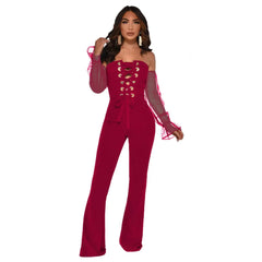 J6127 Women's Hollow Wide-Leg Jumpsuit with Dots