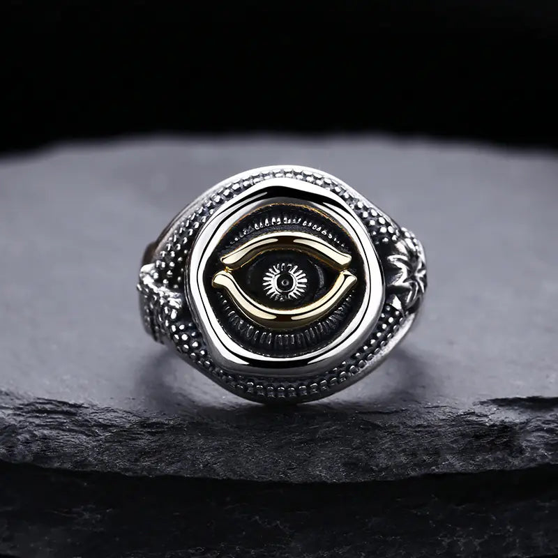 Sterling Silver Men's Eye Of God Ring