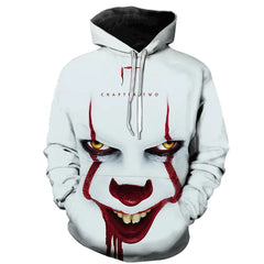 Digital Printed White Hoodie with Clown Design