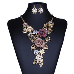 Retro Bohemian Hollow Resin Necklace and Earring Set