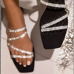 Colorful Rhinestone Flat Bottom Square Head Slippers